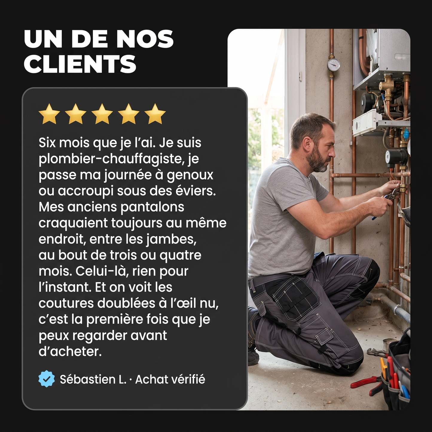Pantalon de chantier double couture pour plombiers