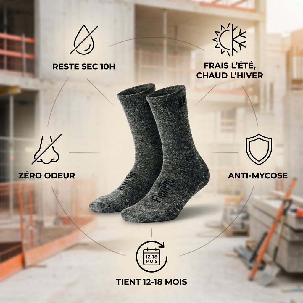 Chaussettes de Chantier Alpaga FlexiPro — Anti-humidité & Anti-odeur