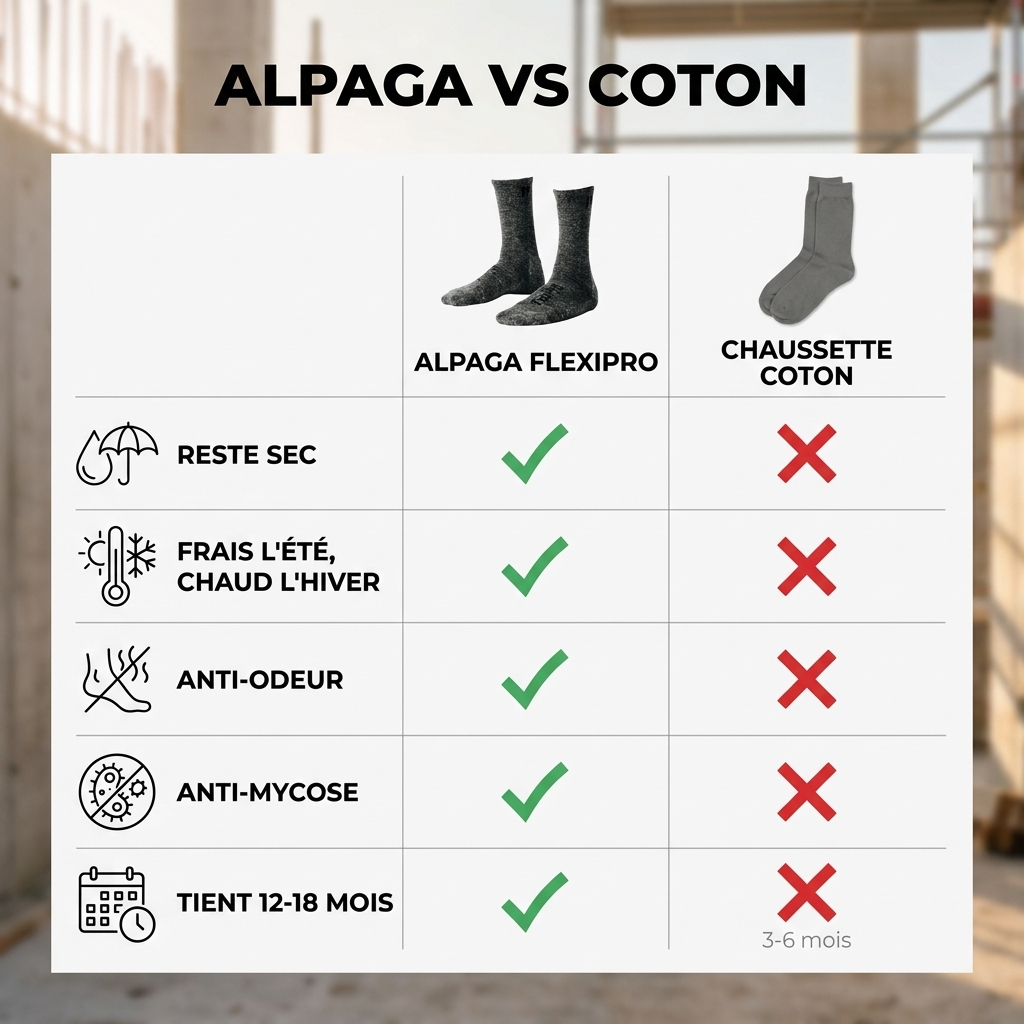 Chaussettes de Chantier Alpaga FlexiPro — Anti-humidité & Anti-odeur